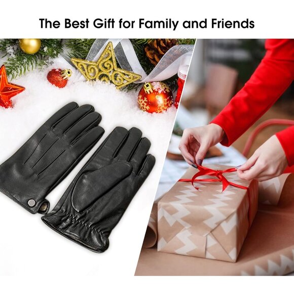 Mens Black-1 Luxury Italian Sheepskin Fleece Lining Leather Dress Driving Gloves - Picture 6 of 7